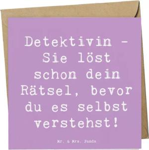Mr. & Mrs. Panda Grußkarte Detektivin - Sie löst schon dein Rätsel, bevor du es selbst verstehst, Inklusive Umschlag