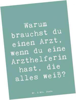 Mr. & Mrs. Panda Postkarte Kluge Arzthelferin - Meeresbrise - Geschenk, Erfahrung, Ansichtskarte, Hochglänzend