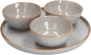 Rose & Tulpani Servier-Set 4 teiliges Servierschalen Set 3 Dipschälchen 12cm - 1 Teller 27cm, Steingut, (4-tlg)