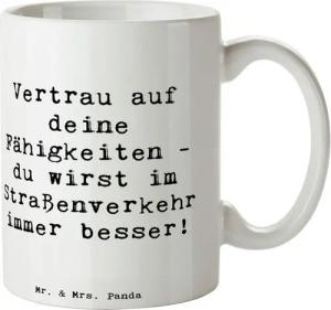 Mr. & Mrs. Panda Tasse Erste Erfahrungen im Straßenverkehr machen - Weiß - Geschenk, Selbsts, Keramik, Langlebige Designs