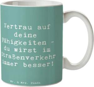 Mr. & Mrs. Panda Tasse Erste Erfahrungen im Straßenverkehr machen - Meeresbrise - Geschenk, Keramik, Exklusive Motive