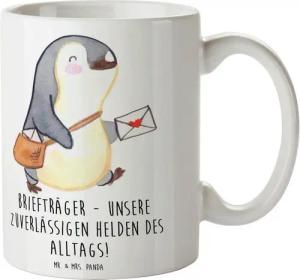 Mr. & Mrs. Panda Tasse Briefträger Helden - Weiß - Geschenk, Anerkennung Briefträger, Kaffee, Keramik, Herzberührende Designs