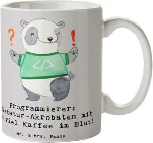 Mr. & Mrs. Panda Tasse Programmierer Kaffeeheld - Grau Pastell - Geschenk, Akrobat, Tasse Sp, Keramik, Exklusive Motive