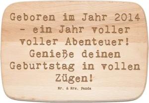 Mr. & Mrs. Panda Frühstücksbrett 2014 Geburtstag Abenteuer - Transparent - Geschenk, besonderer Geburt, Birkenholz, (1-St), Umweltfreundliches Material