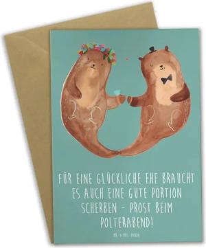 Mr. & Mrs. Panda Grußkarte Scherben Polterabend - Meeresbrise - Geschenk, Hochzeitsbrauch, Gesch