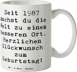 Mr. & Mrs. Panda Tasse 1987 Geburtstag - Weiß - Geschenk, positive Aussage, Tasse Motive, Ge, Keramik, Exklusive Motive