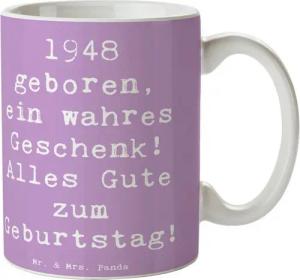 Mr. & Mrs. Panda Tasse 1948 Geburtstag - Lavendeltraum - Geschenk, Alles Gute zum Geburtstag, Keramik, Brillante Bedruckung