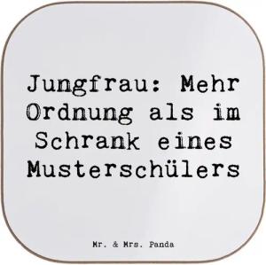 Mr. & Mrs. Panda Getränkeuntersetzer Jungfrau Ordnung - Weiß - Geschenk, Perfektion, Untersetzer aus Holz, 1-tlg., Innovative Designs