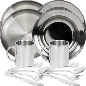 Black Snake Geschirr-Set flache und tiefe Camping Teller, Besteck und Tasse, 2 Personen