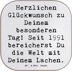 Mr. & Mrs. Panda Getränkeuntersetzer 1991 Geburtstag - Weiß - Geschenk, Dein Ehrentag, Jubiläum, Holzunter, 1-tlg., Robustes Material