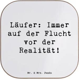Mr. & Mrs. Panda Getränkeuntersetzer Laufen Realitätsflucht - Weiß - Geschenk, Läufer, Teamgeist, Glasunte, 1-tlg., Robustes Material