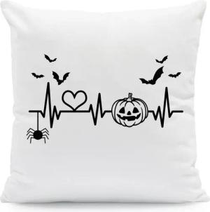 GRAVURZEILE Zierkissen mit Motiv - Pumpkin Heartbeat - Schauriges Halloweenmotiv -, starke Farben ohne verblassen, Maschinenwäsche geeignet - mit Füllung
