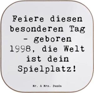Mr. & Mrs. Panda Getränkeuntersetzer 1998 Geburtstag - Weiß - Geschenk, Generation 1998, Untersetzer Holz, 1-tlg., Liebevolle Motive