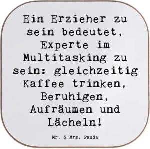 Mr. & Mrs. Panda Getränkeuntersetzer Multitasking Erzieher - Weiß - Geschenk, Erzieher-Dasein, Beruf, Getr, 1-tlg., Liebevolle Motive