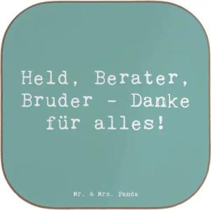 Mr. & Mrs. Panda Getränkeuntersetzer Held Bruder - Meeresbrise - Geschenk, Danke sagen, Freude, Bedanken, 1-tlg., Liebevolle Motive