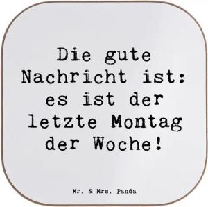 Mr. & Mrs. Panda Getränkeuntersetzer Hoffnung Montag - Weiß - Geschenk, Dienstag, Getränkeuntersetzer, Trä, 1-tlg., Liebevolle Motive
