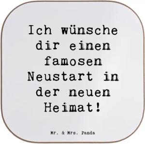 Mr. & Mrs. Panda Getränkeuntersetzer Neustart Umzug - Weiß - Geschenk, Optimismus, Bierdeckel, Getränkeunt, 1-tlg., Handgezeichnete Motive