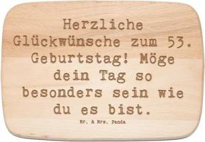 Mr. & Mrs. Panda Frühstücksbrett 53. Geburtstag - Transparent - Geschenk, Meilenstein, Schneidebrett H, Birkenholz, (1-St), Exquisite Lasergravur