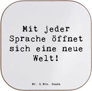 Mr. & Mrs. Panda Getränkeuntersetzer Sprachen lernen - Weiß - Geschenk, mehrsprachig, Holzuntersetzer, Ver, 1-tlg., Robustes Material