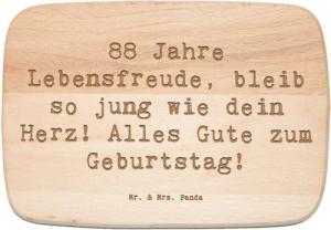 Mr. & Mrs. Panda Frühstücksbrett 88. Geburtstag Jubel - Transparent - Geschenk, liebevolle Worte, Holz, Birkenholz, (1-St), Umweltfreundliches Material