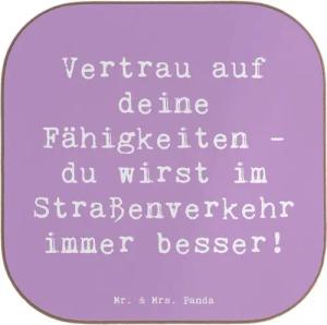 Mr. & Mrs. Panda Getränkeuntersetzer Erste Erfahrungen im Straßenverkehr machen - Lavendeltraum - Geschenk, 1-tlg., Handgezeichnete Motive