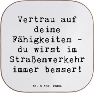 Mr. & Mrs. Panda Getränkeuntersetzer Erste Erfahrungen im Straßenverkehr machen - Weiß - Geschenk, Fahranf, 1-tlg., Liebevolle Motive