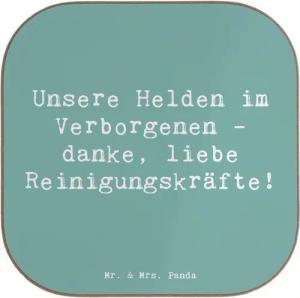 Mr. & Mrs. Panda Getränkeuntersetzer Reinigungskraft Helden - Meeresbrise - Geschenk, danke, Getränkeunter, 1-tlg., Handgezeichnete Motive