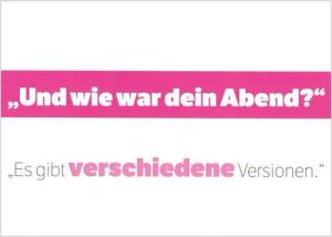 Postkarte "'Und wie war dein Abend?' 'Es gibt verschiedene ...