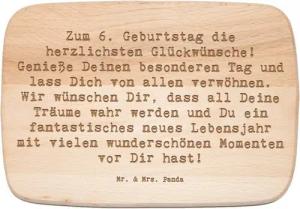 Mr. & Mrs. Panda Frühstücksbrett 6. Geburtstag - Transparent - Geschenk, besonderer Tag, Holzbrett, Ei, Birkenholz, (1-St), Umweltfreundliches Material