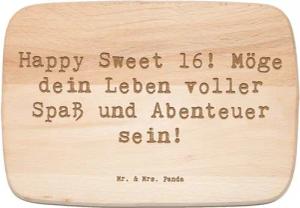 Mr. & Mrs. Panda Frühstücksbrett 16. Geburtstag Glück - Transparent - Geschenk, Leben voller Spaß, Fre, Birkenholz, (1-St), Langlebige Lasergravur