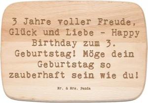 Mr. & Mrs. Panda Frühstücksbrett 3. Geburtstag Freude - Transparent - Geschenk, zauberhaft, Holzbrett, Birkenholz, (1-St), Langlebige Lasergravur