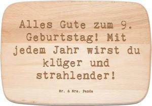 Mr. & Mrs. Panda Frühstücksbrett 9. Geburtstag Wünsche - Transparent - Geschenk, Freunde, Küchenbrett, Birkenholz, (1-St), Langlebige Lasergravur