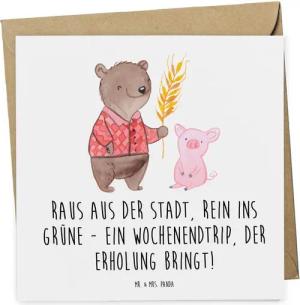 Mr. & Mrs. Panda Grußkarte Wochenendtrip auf dem Land - Weiß - Geschenk, Erholung, Geschenkgutsc