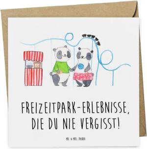 Mr. & Mrs. Panda Grußkarte Besuch im Freizeitpark - Weiß - Geschenk, unvergessliche Erlebnisse