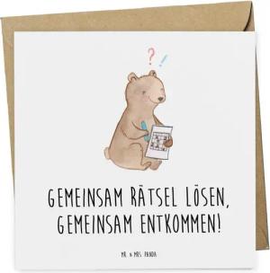 Mr. & Mrs. Panda Grußkarte Escape Room Abenteuer - Weiß - Geschenk, Teamarbeit, Gutschein Karte