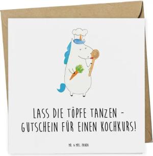Mr. & Mrs. Panda Grußkarte Kochkurs Freude - Weiß - Geschenk, kulinarisches Abenteuer, Gutschein