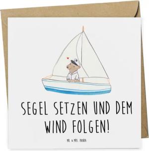 Mr. & Mrs. Panda Grußkarte Segelbootstour Abenteuer - Weiß - Geschenk, unvergesslich, Geschenkgu