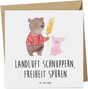 Mr. & Mrs. Panda Grußkarte Wochenendtrip auf dem Land - Weiß - Geschenk, Landluft schnuppern, re