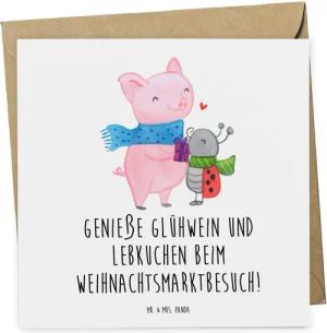 Mr. & Mrs. Panda Grußkarte Weihnachtsmarktbesuch Genuss - Weiß - Geschenk, vorweihnachtliche Fre