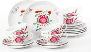 Seltmann Weiden Teeservice Geschirr-Set, 18 Teile, Amina Ostfiesenrose, klein (18-tlg), 6 Personen, Porzellan, Stäbchenrelief, die Ostfriesenrose, Blütenmotiv