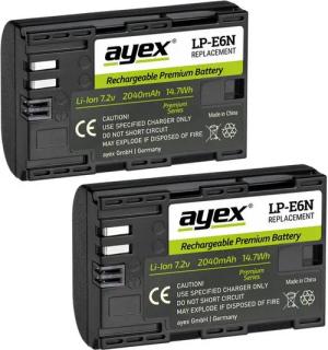 ayex 2x LP-E6N Akku Canon EOS R 5D Mark IV 6D Mark II 7D Mark II 80D 90D Kamera-Akku