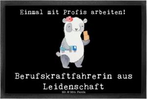Mr. & Mrs. Panda Fußmatte Berufskraftfahrerin aus Leidenschaft - Schwarz - Geschenk, Schmutzmat, Höhe: 0.6 mm