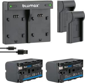 Blumax 2x Akku + Lader für Sony NP-F750 NP- F970 4400mAh Kamera-Akku