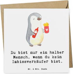 Mr. & Mrs. Panda Grußkarte Imbissverkäufer Herz - Weiß - Geschenk, Pommesliebe, Pommesverkäufer, Handgefertigt