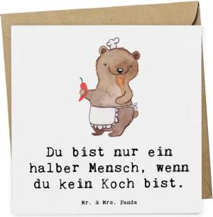 Mr. & Mrs. Panda Grußkarte Koch Herz - Weiß - Geschenk, Rente, Klappkarte, Kochgutschein, Küchen, Stilvolles Design
