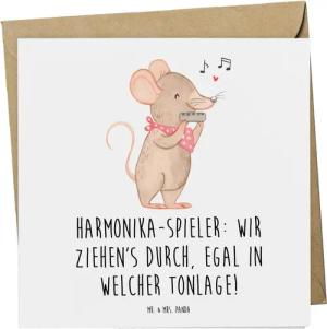 Mr. & Mrs. Panda Grußkarte Harmonika Spieler - Weiß - Geschenk, Harmonika-Spieler, Spaß, Tonlage, Edle Umschlag-Optik