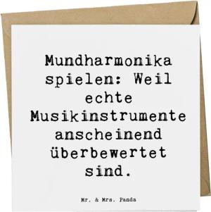 Mr. & Mrs. Panda Grußkarte Mundharmonika spielen: Weil echte Musikinstrumente anscheinend überbe, Exklusives Design
