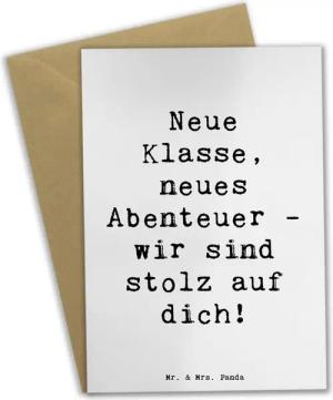 Mr. & Mrs. Panda Grußkarte Erster Schultag Abenteuer - Weiß - Geschenk, Geburtstagskarte, Mut, e, Hochglänzende Veredelung