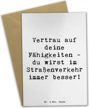 Mr. & Mrs. Panda Grußkarte Erste Erfahrungen im Straßenverkehr machen - Weiß - Geschenk, Vertrau, Hochglänzende Veredelung