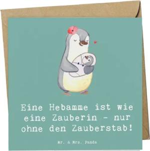 Mr. & Mrs. Panda Grußkarte Hebamme Magie - Meeresbrise - Geschenk, Erfahrung, Zauberin, Klappkar